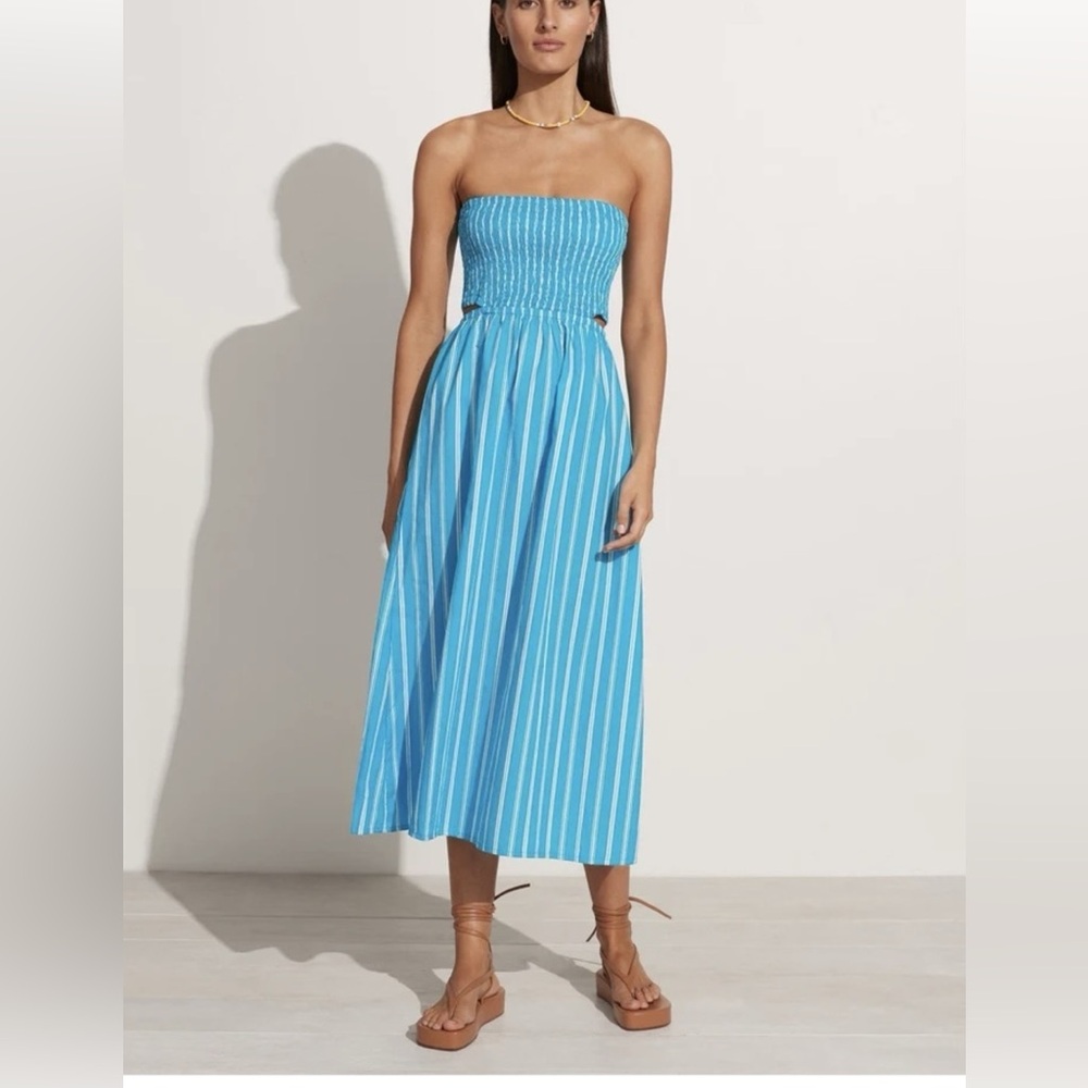 Faithful the brand deva midi dress blue and white dress size S US 4